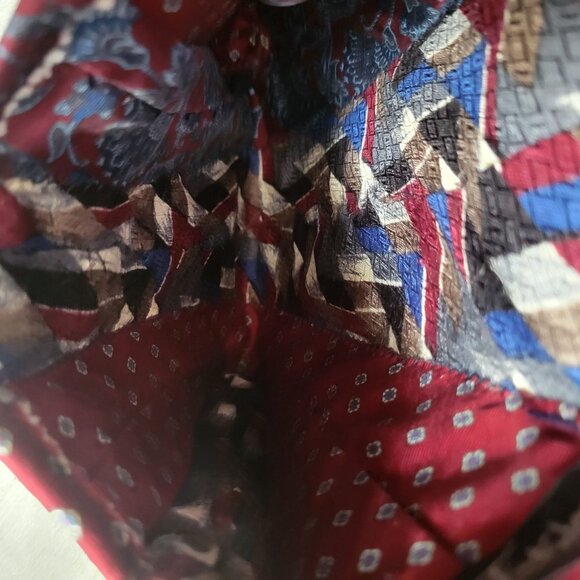 Upcycled Handmade Tie Crossbody Bag With Geometric Patterns & Floral Accent - Picture 6 of 11